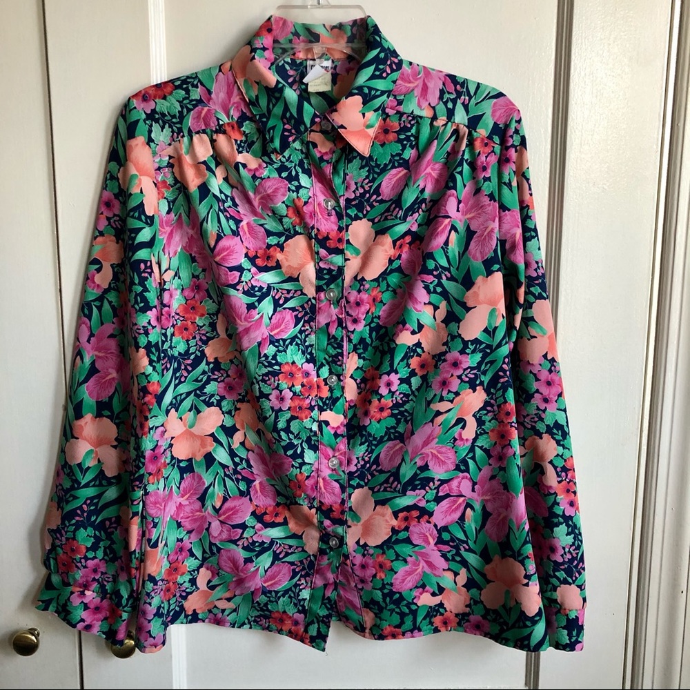 Vintage Spring Floral Button Up Long Sleeve Shirt